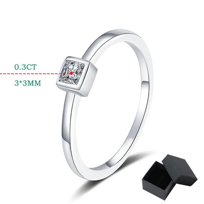 0.3CT 3*3MM Princess Cut Moissanite Rings for Women 100% Sterling Silver 925 Plated 18k Party Classic Jewelry Wholesale
