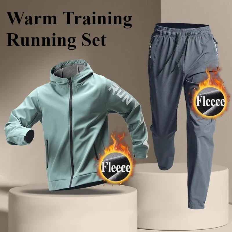 Fleece Warm Running Sportswear Set Men's Autumn and Winter Fitness Wear Fast Dry Clothes Training Morning Run Outdoor Cycling