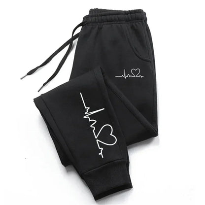 Women's Heart Print Sweatpants Casual High Quality Fitness Trousers Fashionable Baggy Warm PantsStreet Sport Jogging Daily Wear