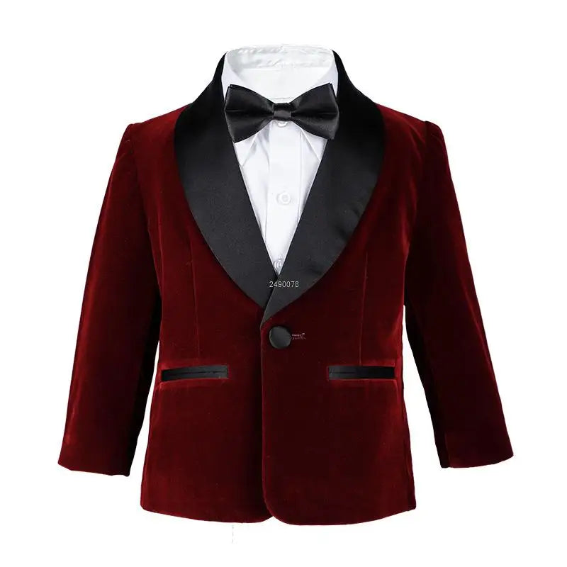 Kids 1 Year Birthday Dress Baby Boys Green Velvet Blazer Jacket Pants Photograph Suit Children Wedding Performance Party Wear