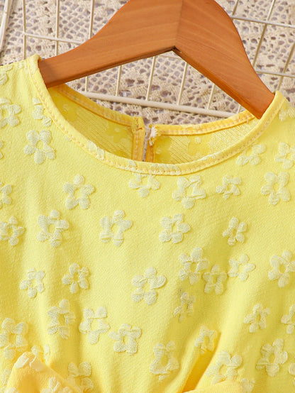 Girls' Summer Woven Flutter Sleeve Three-Dimensional Flower Three-Dimensional Butterfly Mesh Waist Bow Back Collar Open Button Casual Mesh Dress Wedding Party Light Dress Beach Holiday Party Princess Dress Gift