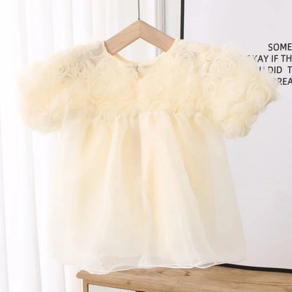 Puff Sleeve Flowers Kids Toddler Girls Dress Summer Cute Baby Girl Dresses for Birthday Party Princess Clothes
