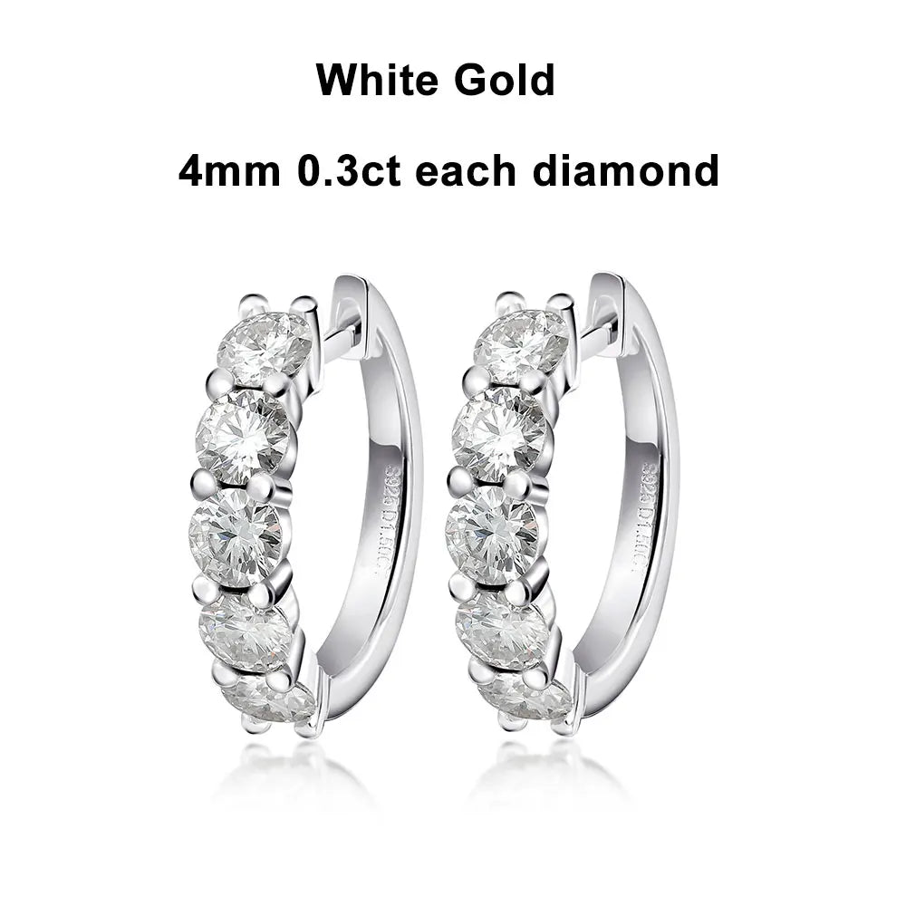 D Color Moissanite Loop Earring 925 Sterling Sliver Plated with 18k White Gold Earring for Women Sparkling Fine Jewelry