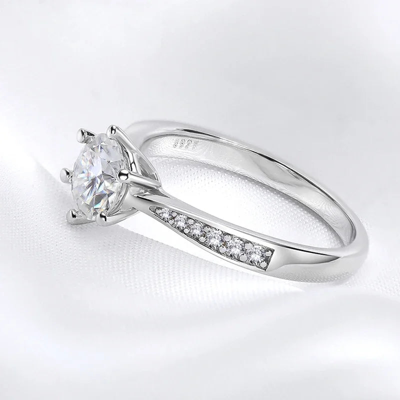 Real 0.3-3CT Moissanite Wedding Ring for Women Sterling Silver Round Brilliant Diamond Solitaire Engagement Rings Gift