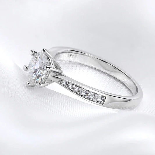 Real 0.3-3CT Moissanite Wedding Ring for Women Sterling Silver Round Brilliant Diamond Solitaire Engagement Rings Gift