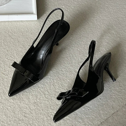 Big Size 43 Butterfly-knot Slingbacks Women Pumps Elegant Pointed Toe Thin Heels Shoes Sexy Banquet Zapatos De Mujer