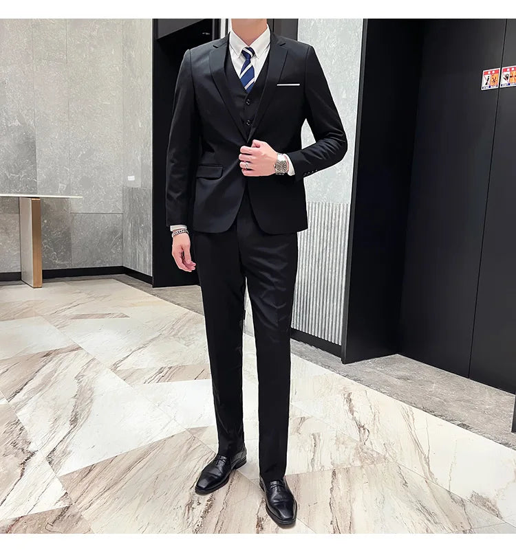 Men's High-Quality 3-Piece Business Casual Wedding Suit Vest Trousers Set Handsome Fashion Banquet Clothing S-6XL