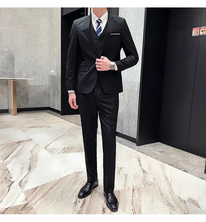 Men's High-Quality 3-Piece Business Casual Wedding Suit Vest Trousers Set Handsome Fashion Banquet Clothing S-6XL
