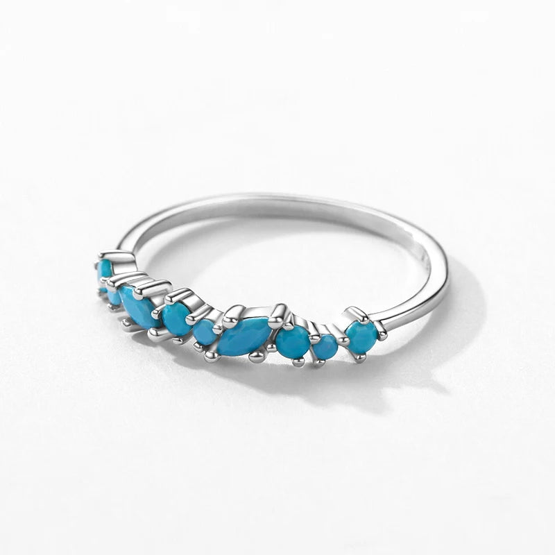 Vintage 925 Sterling Silver Elegant Turquoise Trendy Female Ring For Women Party Stackable Fine Jewely Birthday Gifts