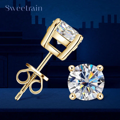 0.5-2ct Moissanite Diamond Stud Earrings 18K Yellow Gold Plated 925 Silver Wedding Earring for Women Men Luxury Jewelry with GRA
