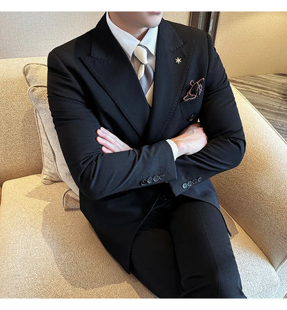 (Jackets+Pants) Luxury Double Breasted Design Slim Fit Suit High Quality Fashion Men's Wedding Social Suit Tuxedo 2 Piece Set