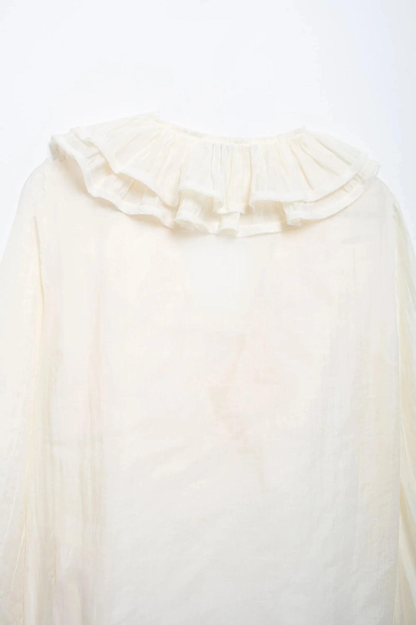 Elegant Women's Retro V-neck Ruffle Trim Long Sleeve Shirt 2025 Summer Casual Top Women's Fashion Translucent Thin Shirt