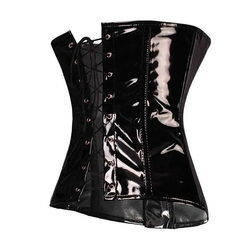 Black Glossy PVC Vinyl Underbust Corset Top for Women Push Up Bustier Goth Punk Waist Cincher Body Shaper Plus Size Sexy Korsett