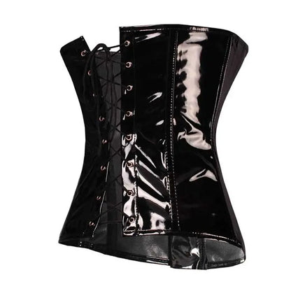 Black Glossy PVC Vinyl Underbust Corset Top for Women Push Up Bustier Goth Punk Waist Cincher Body Shaper Plus Size Sexy Korsett