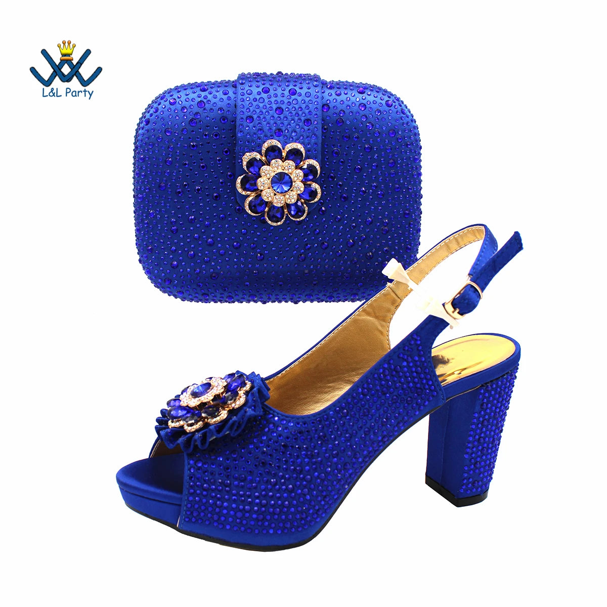 Special Design Women Crystal Style African Ladies Party Shoes Matching Bag in Magenta Color