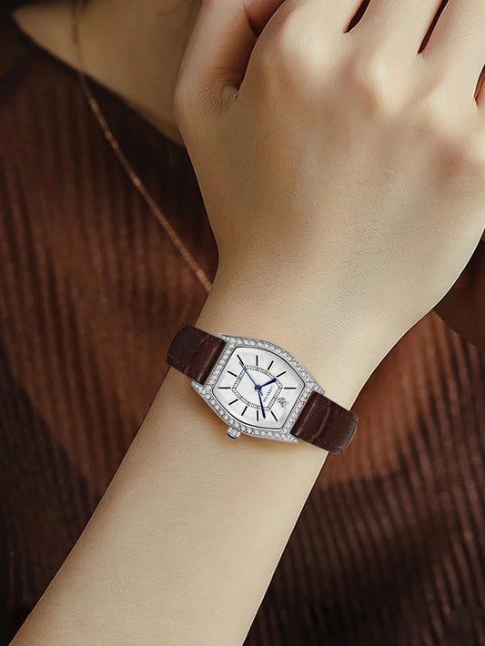 Retro ladies quartz watch barrel-shaped diamond luxury ladies wristwatch fashion watch as a gift