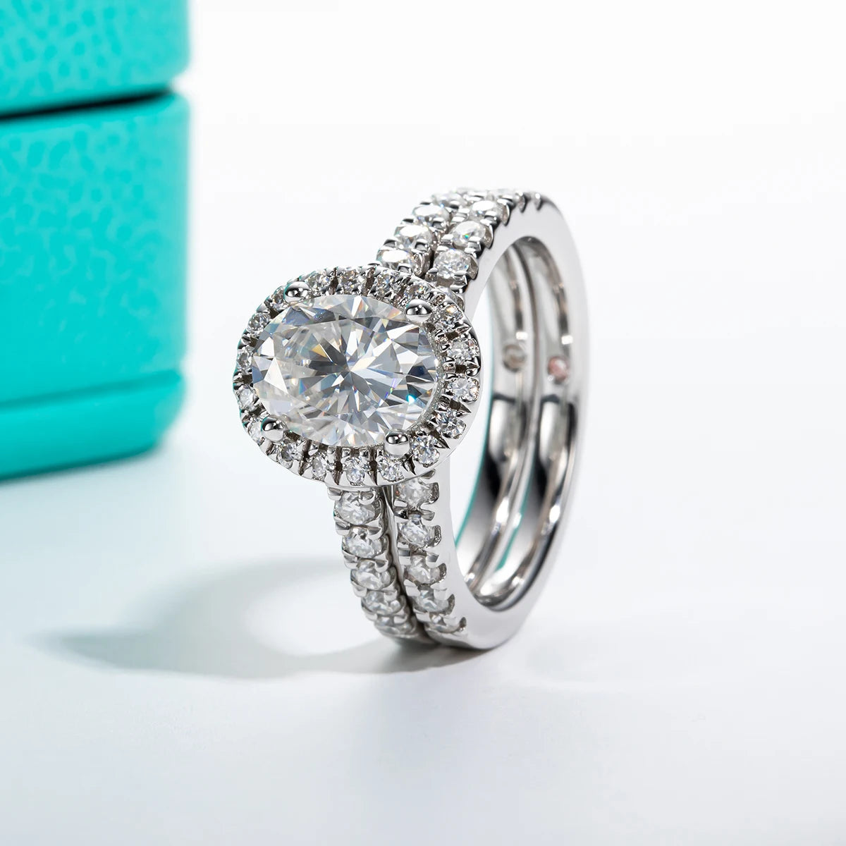 2ct (Total 2.648ct) Oval Cut D Color Moissanite Bridal Ring Set Wedding Band Silver Rings With Cer Jewelry Wholesale