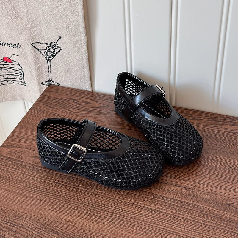 Toddler Girls Mesh Ballet Flats 2026 New Summer Ankle Strap Sandals Non-slip Simple Princess Outdoor Beach Sandals Metallic Gold