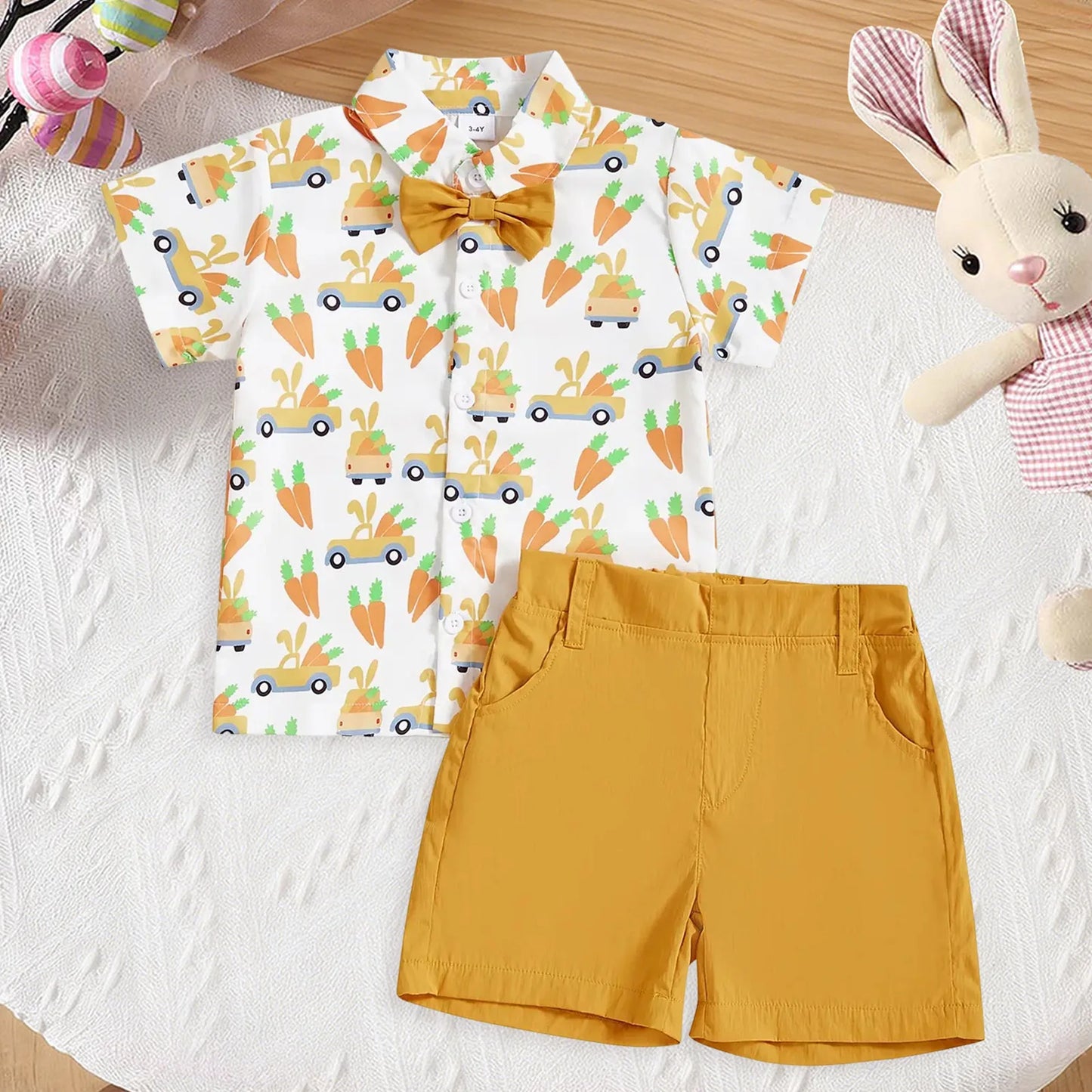 Baby Boy Easter Outfit Short Sleeve Gentleman Button Down Shirts Solid Shorts Toddler Boys Party Bow Two Piece Suit Tracksuit
