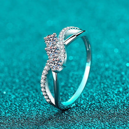 Real S925 Sterling Silver Moissanite Ring for Women 3 Stone Twisted Band Halo Gift for Her D Color VVS1 Dainty Jewelry
