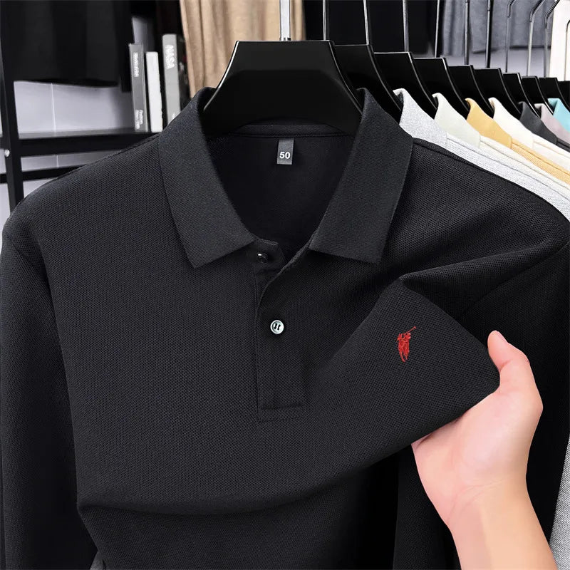 100% Pure Cotton Long Sleeved Men's Polo Shirt Hot Selling Brand Autumn Season Exquisite Pony Embroidery Breathable Top T-shirt
