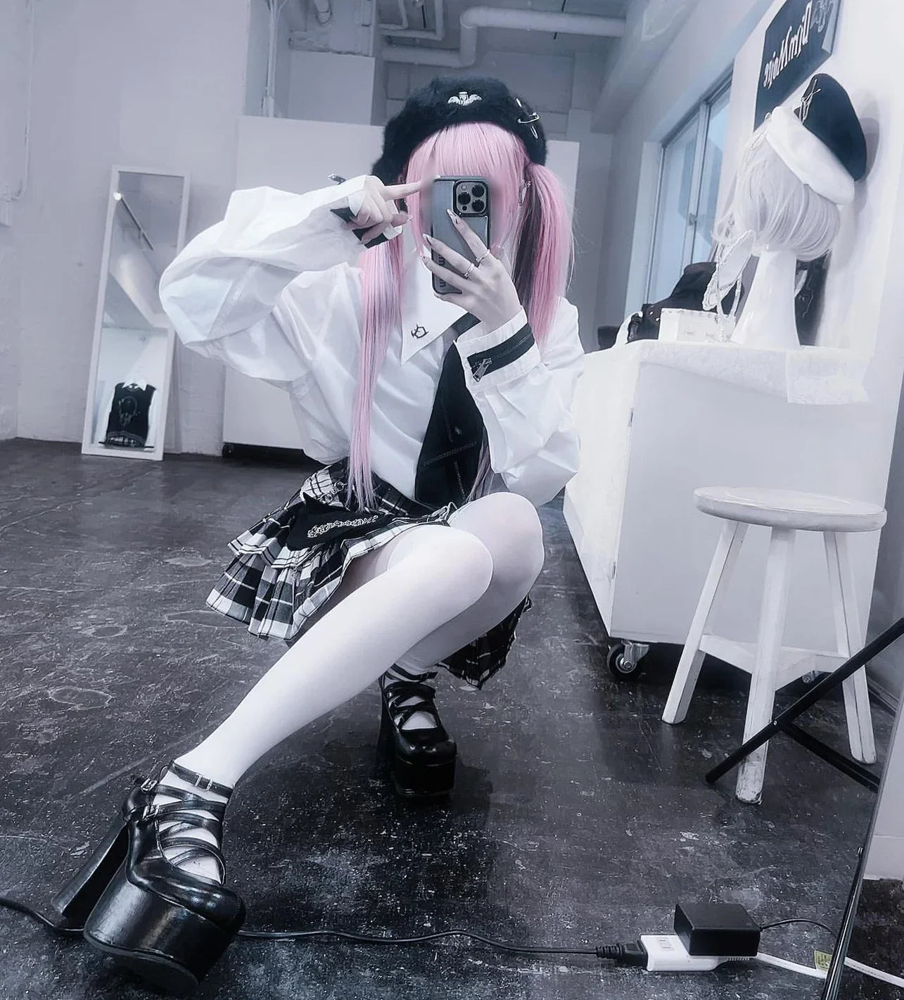Japanese Harajuku Punk College Style Plaid Cake Ultra Short Skirt Subculture Y2k Girl Autumn High Waist Mini Skirt with Waistbag