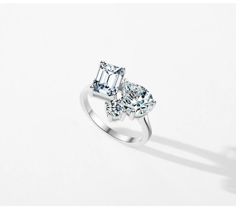 Real 925 Sterling Silver Luxury Geometric Dazzling Emerald Cut Zirconia Ring For Women Classic Wedding Fine Jewelry Gifts