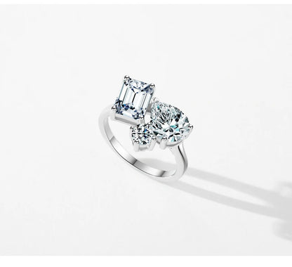 Real 925 Sterling Silver Luxury Geometric Dazzling Emerald Cut Zirconia Ring For Women Classic Wedding Fine Jewelry Gifts