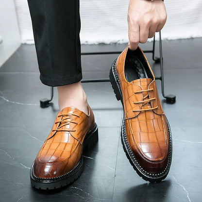 Sapatos sociais masculinos de couro com cadarço estilo britânico casual respirável formal estilo coreano