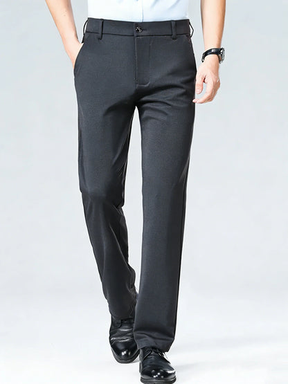 Men's Four-Way Stretch Business Casual Pants - Spring/Autumn Elastic Comfort Formal Dress Trousers for Office & Daily Wear
