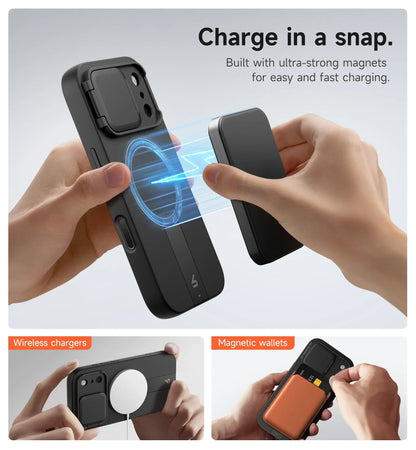 iPhone 17 Pro Max Case Magnetic Protective Cover with Camera Cover Adjustable Metal Kickstand