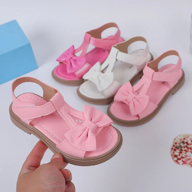 Kids Fashion Girls Sandals New Bow Versatile Open-toe Breathable Simple Platform Casual Shoes Hook Loop Princess Shoes