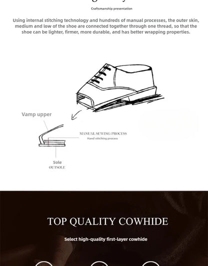 Spring and Autumn New Men's Business Casual Shoes Genuine Leather Thick Soled Round Toe British Formal Derby Shoes