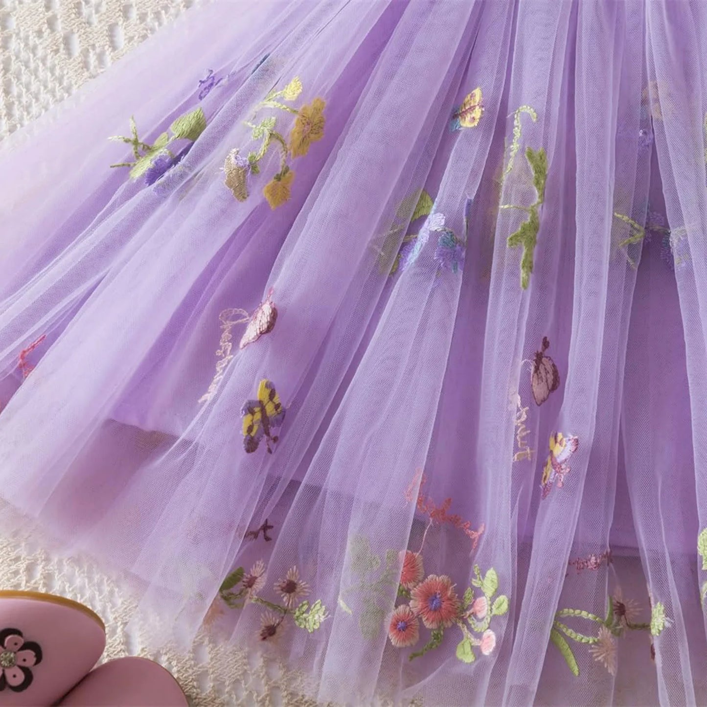 Outdoor Summer Cute Princess Dress Toddler Baby Girls Embroidery Flower Suspender Mesh Dresses Birthday Party Princess Dresses