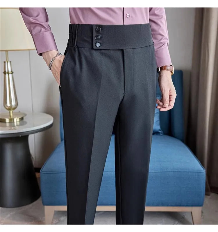 Men Summer Boutique Suits Pants Male Formal Wear Trousers Quality Men British Style Ice Silk Fabric Business Casual Suit Pants