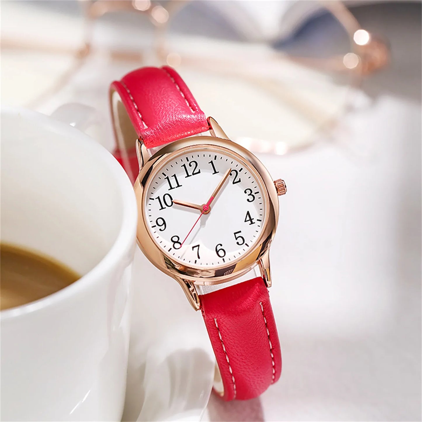 Women Quartz Fine Watch Easy To Read Arabic Numerals Simple-Dial