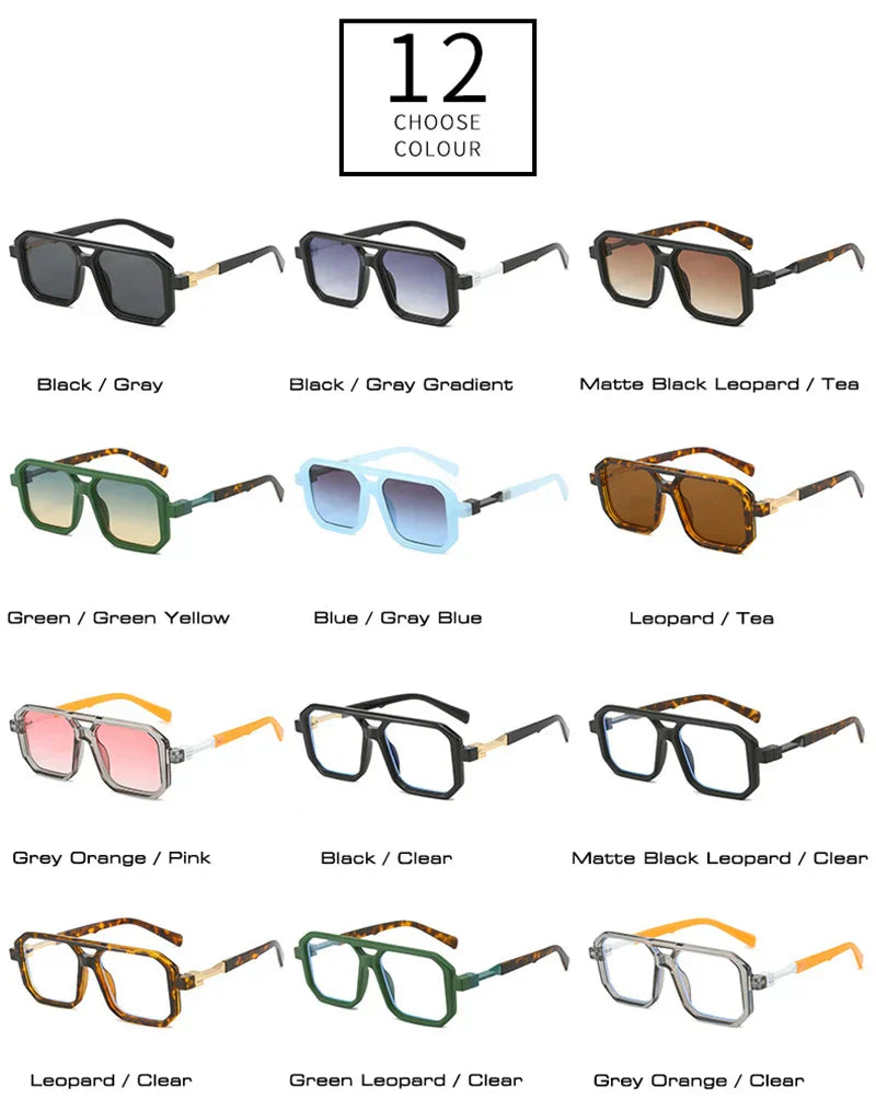 New Double Bridges Square Sunglasses Women Fashion Gradient Shades UV400 Retro Polygon Men Sun Glasses