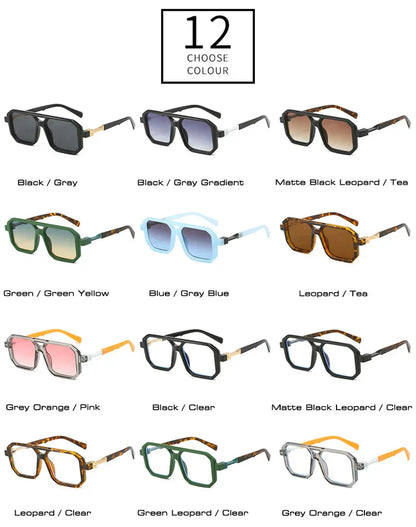 New Double Bridges Square Sunglasses Women Fashion Gradient Shades UV400 Retro Polygon Men Sun Glasses