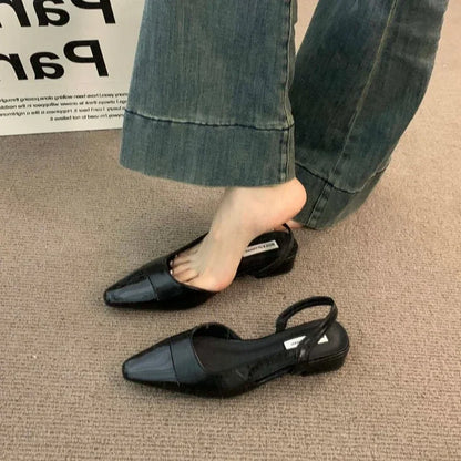 luxury designer fashion PU leather design ladies summer new style pointed toe low heel women sandals non-slip flat shoes