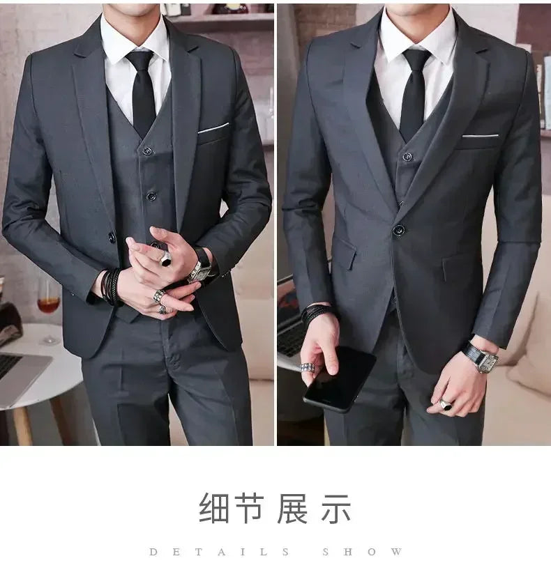 S-8XL (Blazer+ Vest + Pants) Men's fashion casual outdoor gentleman business wedding slim-fit formal British style wedding suit