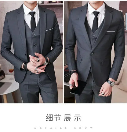 S-8XL (Blazer+ Vest + Pants) Men's fashion casual outdoor gentleman business wedding slim-fit formal British style wedding suit