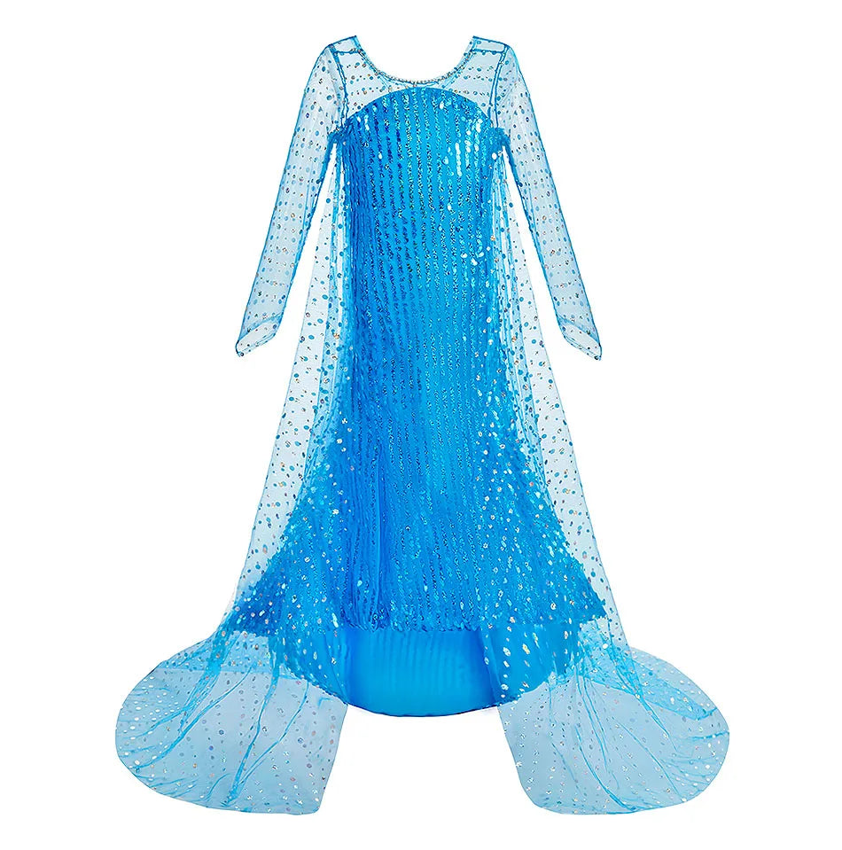 Children Elsa Cosplay Little Girls Princess Carnival Birthday Sequin Dress Kids Cinderella Performance Blue White Rose Red Dress