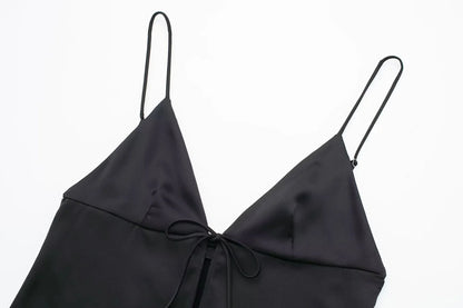 Women Front Bow Tie Top Elegant V Neck Solid Camis Sleeveless Backless Sexy Lady Straps Tanks Y2k Female Slim Crop Tops