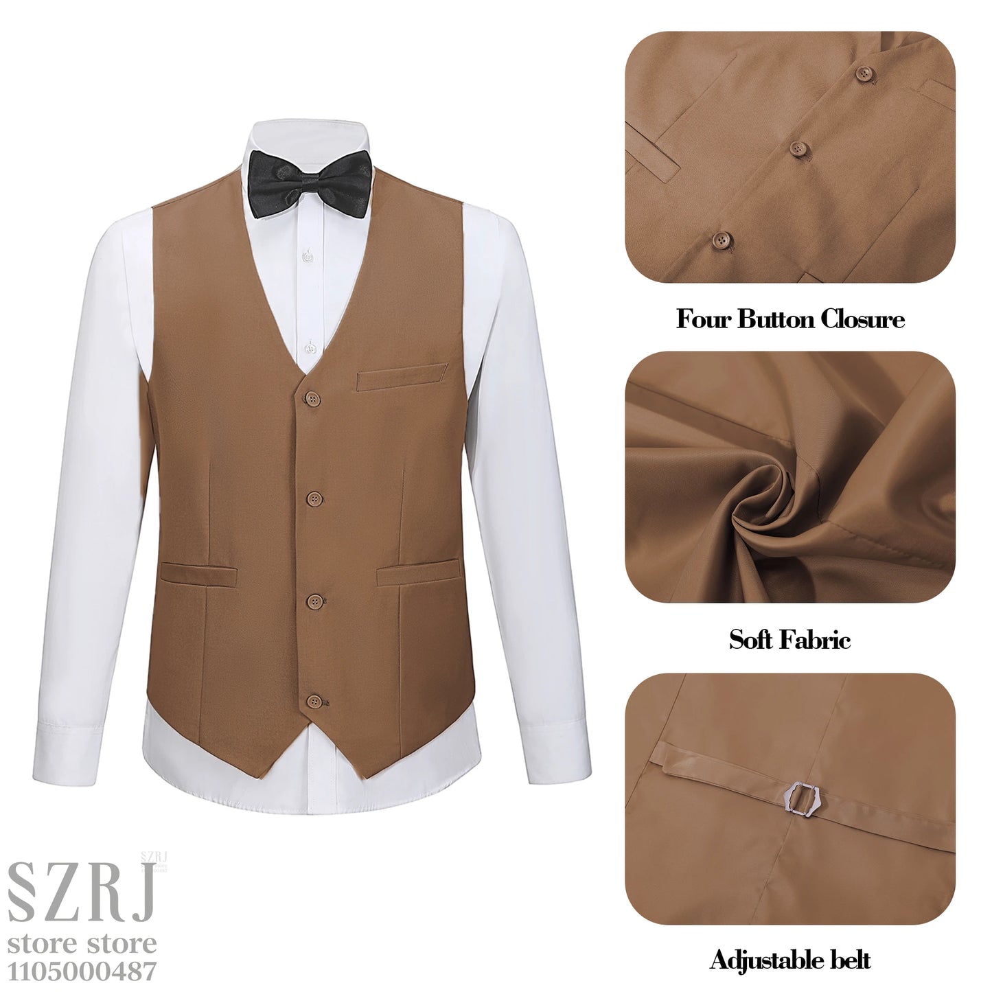 Men's 5-Piece Business Suit Set: Jacket+Vest+Pants+2 Bow Ties (Red+Blue).Premium, Tailored， For Parties, Weddings, Business.