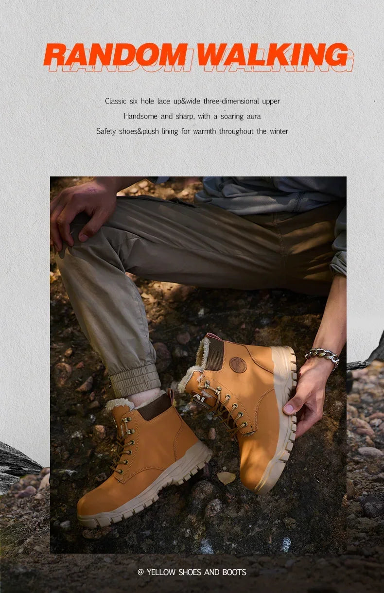 Winter Warm Men's Work Safety Boots Waterproof Sturdy Steel Toe Shoes Sports Shoes Safety Protection Cold Prevention
