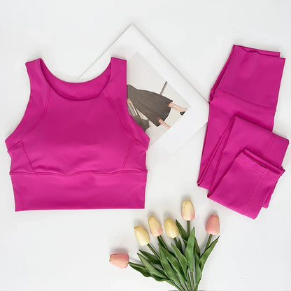 2 Piece Yoga Clothes Women's Gym Yoga Set Strap Cross Back Push Up Sport Bra High Waist Yoga Leggings Sportwear Workout Wear