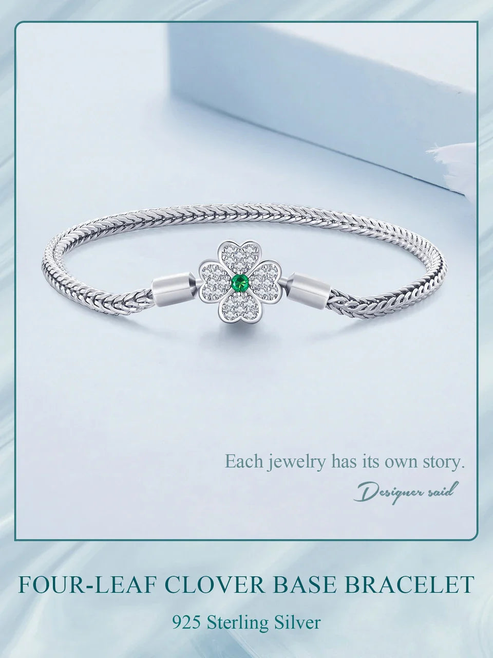 925 Sterling Silver Four-Leaf Clover Snake Basic Bracelet Pave Setting CZ for Women Beads and Charms DIY Fine Jewelry