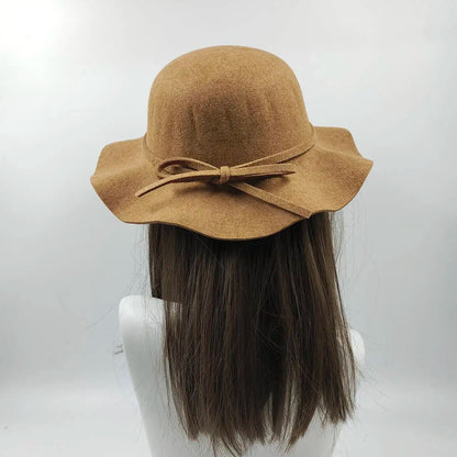 Hat Women's Autumn Wave Curled English Retro Versatile Fisherman Hat Fashion Hepburn Style Woolen Top Hat
