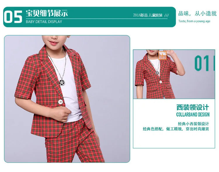2022 Children Summer Formal Suit Boys Blazer+Shorts 2Pcs Photograph Set Kids Plaid Wedding Performance Dress Ceremony Costume