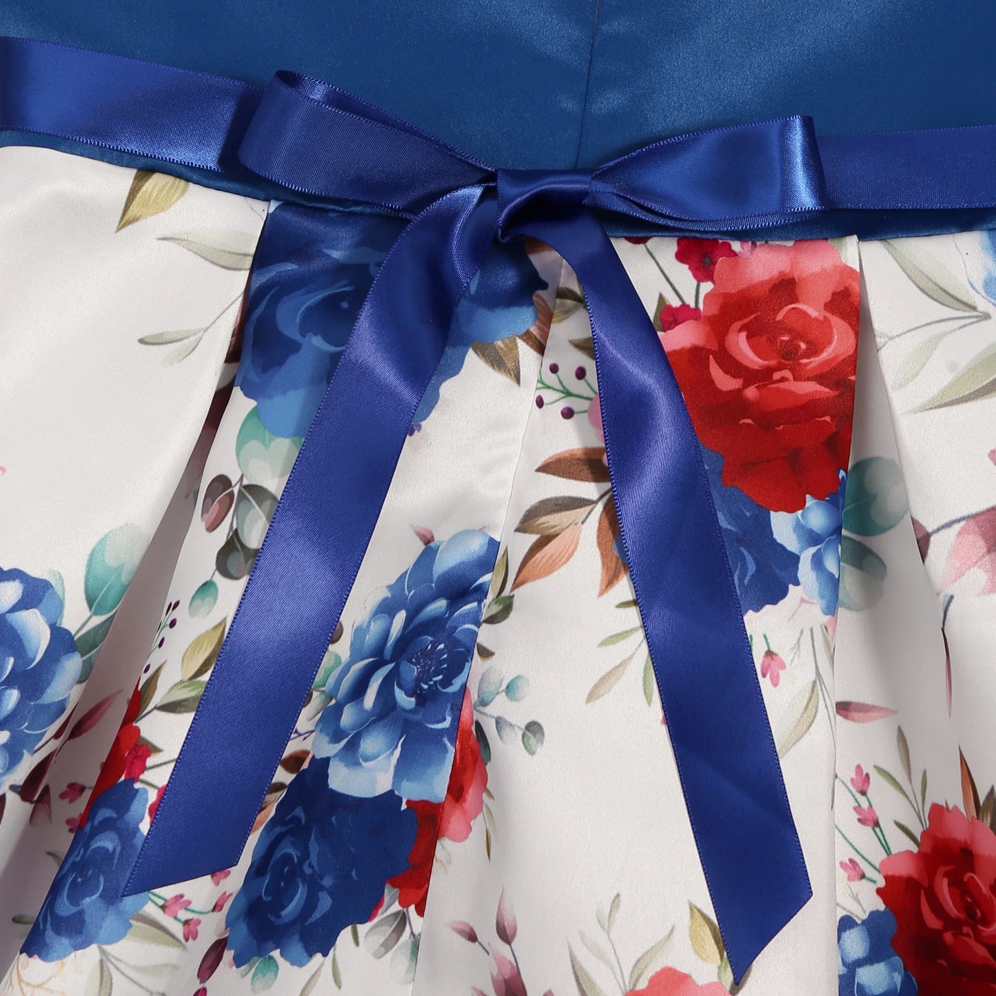 Cross-border special summer burst dress girls printed waist wedding dress flower girl short-sleeved princess puffy skirt